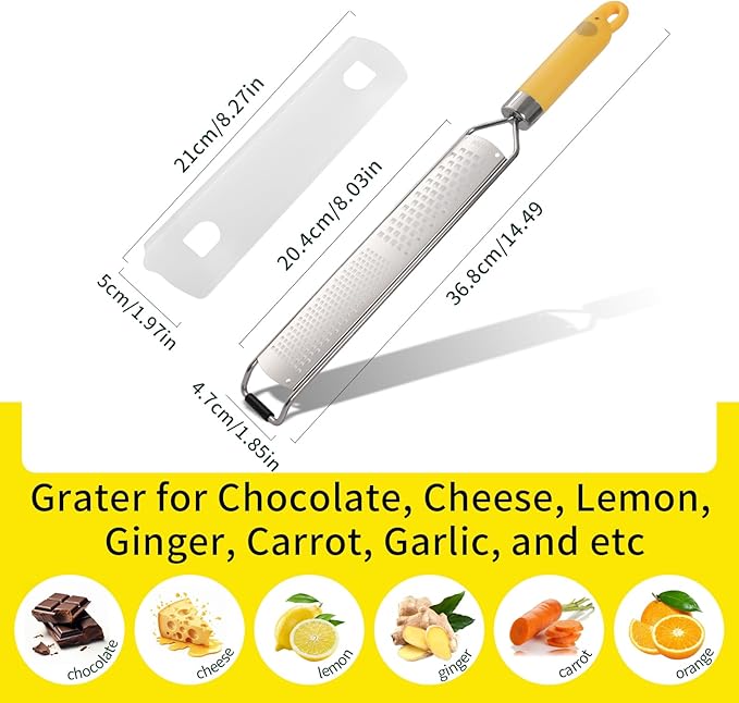 Elephant-Shaped Handle Cheese Grater & Lemon Zester, Stainless Steel Cheese Shredder with Fine/Coarse Sharp Blades, Protective Cover, Kitchen Gadgets for Parmesan, Ginger, Garlic, Chocolate & Veggies