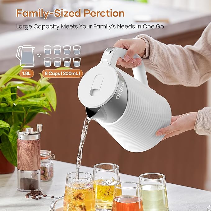 OLEGA 1.8L Electric Water Kettle: 1500W Electric Kettles for Boiling Water, BPA-Free Stainless Steel Electric Hot Water Kettle Auto Shut Off Water Boiler Tea Kettle Teapot for Tea Coffee, White