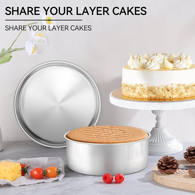 Leonyo 9½ Inch Cake Pan 2 Pack, Round Baking Pan Stainless Steel Layer Birthday Wedding Cake Oven Pans, Bakeware Set for baking, Even Heating, Non Toxic & Healthy, Heavy-Duty, Dishwasher Safe