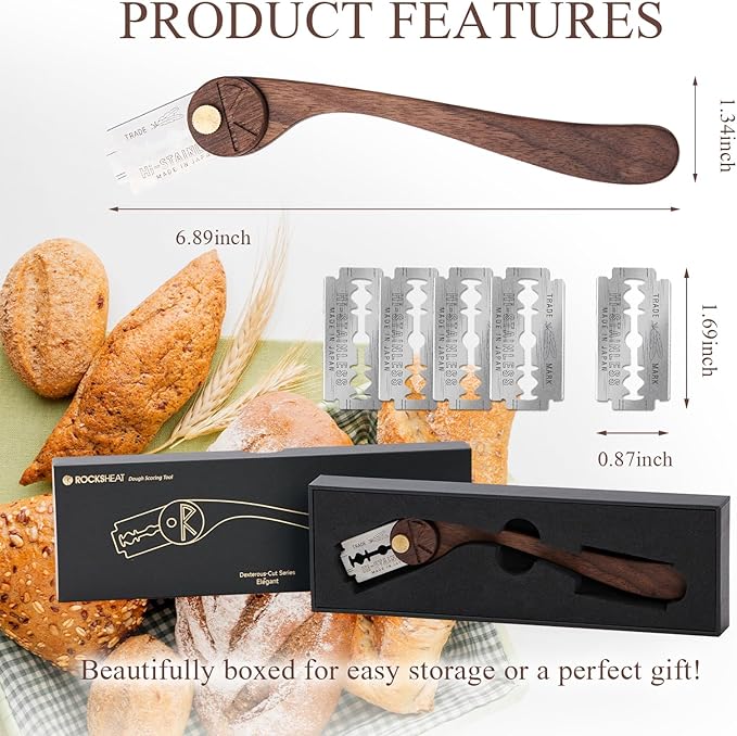 Bread Lame with 5 Feather Blades, Dough Scoring Tool with Storage Box, Sourdough Scoring Tool for Bread Baking, Dexterous-Cut Series Scoring Knife (ELEGANT)