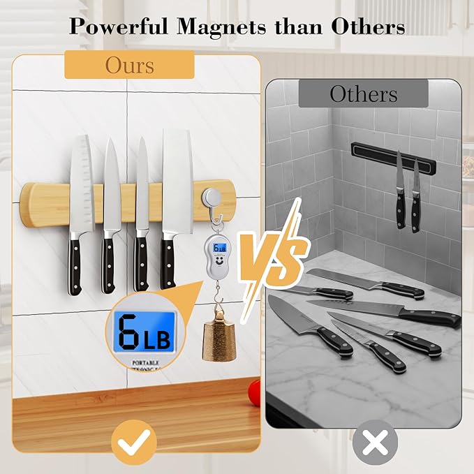 Magnetic Knife Holder for Wall, 18 Inch Large Bamboo Knife Magnetic Strip, Housewarming Gifts for New Home, Kitchen Wall Storage Space Savers, Farmhouse Kitchen Utensil Organizer Essentials