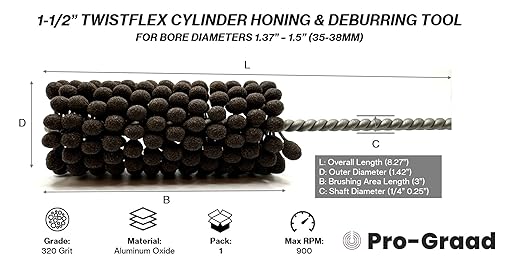 TwistFlex Cylinder Hone | 1-1/2" 320AO for Brake Cylinders, Valve Guides, Hydraulics, 1.5" Diameter for Hole Diameters 1.37"- 1.5" | Aluminum Oxide 320 Grit (Pack of 1)