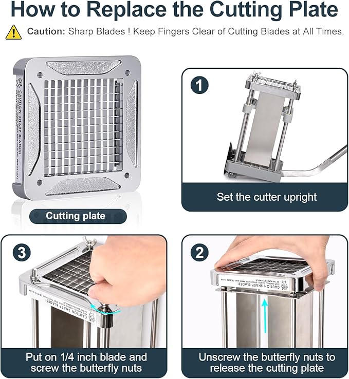 French Fry Cutter, Sopito Professional Potato Cutter Stainless Steel with 1/2-Inch and 1/4-Inch Blade Great for Potatoes Carrots Cucumbers
