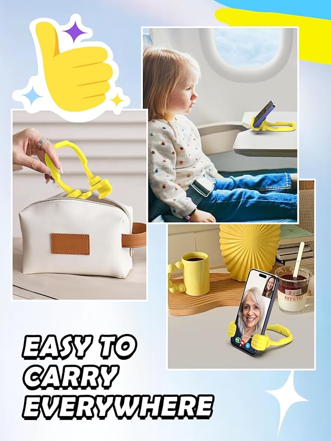Stocking Stuffers for Teens Boys Girls Cell Phone Stand: Upgrade Adjustable Thumbs Up Lazy Phone Holder for Desk Fun Birthday Gifts for Grandma Adults Husband from Wife (Yellow, 1)