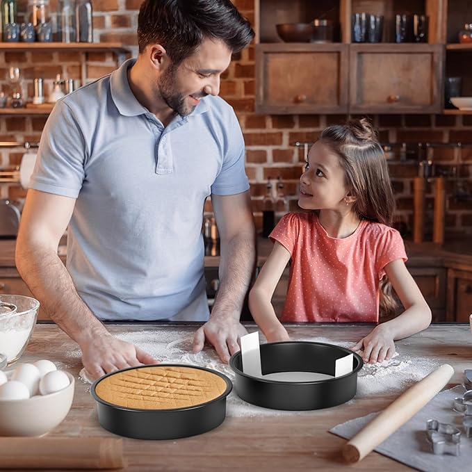 8 Inch Round Cake Pan Set of 3, Nonstick Baking Pans with 90PCS Parchment Paper, Dishwasher Safe