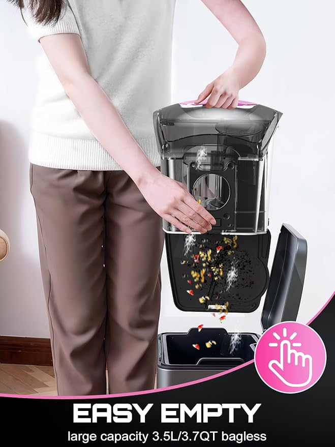 Canister Vacuum Cleaner, 32Kpa 1600W Bagless Vacuum Cleaner, Dust Full Indicator, H13 HEPA Filter, 3.7Qt Large Capacity, Lightweight Vac for Hard Floors, Carpet, Pet, Upholstery, Pink