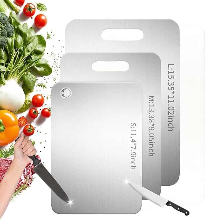 Katuchef Titanium Cutting Board - New Upgrade 100% Pure Titanium Cutting Boards for Kitchen Double Sided Non Toxic Cutting Board,Hygiene Durable Dishwasher Safe Chopping Board (3PC:S+M+L)