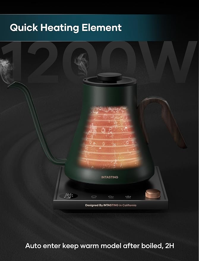 Electric Kettle, Gooseneck Electric Kettle, ±1℉ Precise Temperature Control, Stainless Steel Interior, Quick Heating for Pour Over Coffee, Tea & Boiling Water, 0.9L (Forest Green)