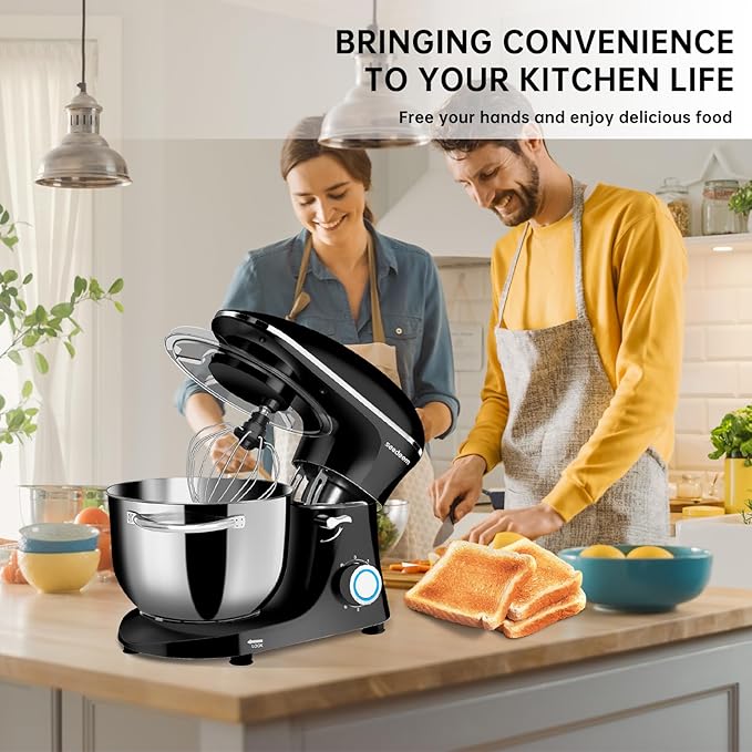 Seedeem 6.5QT Stand Mixer, 660W Tilt-Head Kitchen Electric Mixer with 6 Speeds, Dough Hook, Beater & Whisk, Dishwasher Safe Attachments, Black