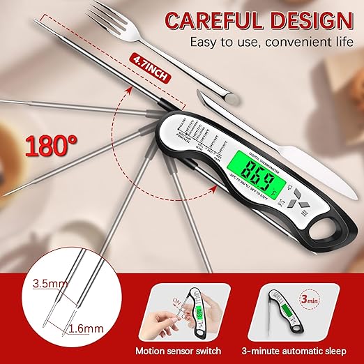 Meat Thermometer Digital，IP67 Waterproof Cooking Thermometer with Backlight, Calibration & Hold Function，Food Thermometer for Cooking,Outdoor Grilling，Suitable as Stocking Stuffers for Men