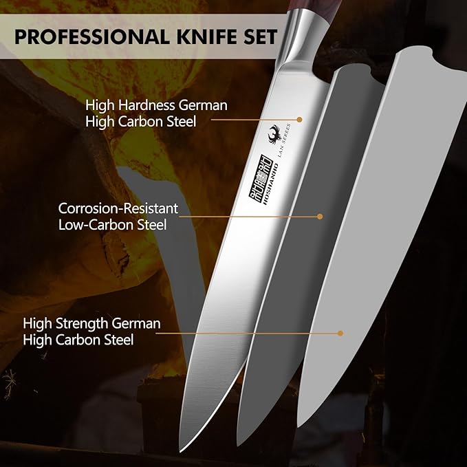 HOSHANHO 7-Piece Knife Set with Block - High-Carbon Stainless Steel Kitchen Knife, Ultra Sharp Professional Chef Knives with Sharpener