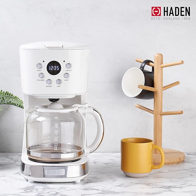HADEN Coffee Machine, 12 Cup Programmable Drip Coffee Maker, Ivory & Chrome