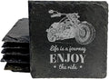 The Open Road Awaits: Motorcycle Coasters with Inspirational Quote - Square Slate - Set of 4