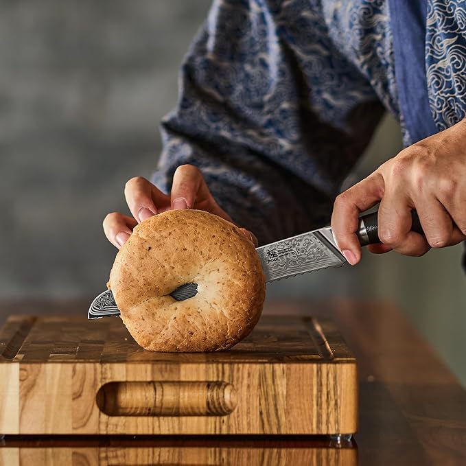 KYOKU Serrated Bread Knife - 8" - Shogun Series - Japanese VG10 Steel Core Damascus Blade - with Sheath & Case