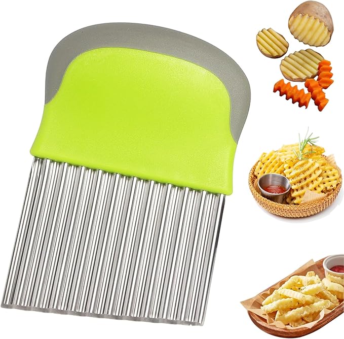 FANTEXY Crinkle Cutter for Veggies Potato Cutter for Fries, Stainless Steel Blade, Potato Slicer French Fry Crinkle Cutter, Crinkle Chopper Wavy Cutting Tool for Potatoes Carrots Cucumbers