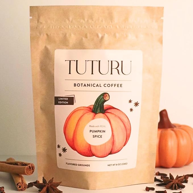Organic Pumpkin Spice Ground Coffee | Real Pumpkin Spices | Medium Roast, Flavored Coffee | Smooth Low-Acid | Perfect for Drip, Pour Over or Cold Brew | 8 oz, 22 Servings