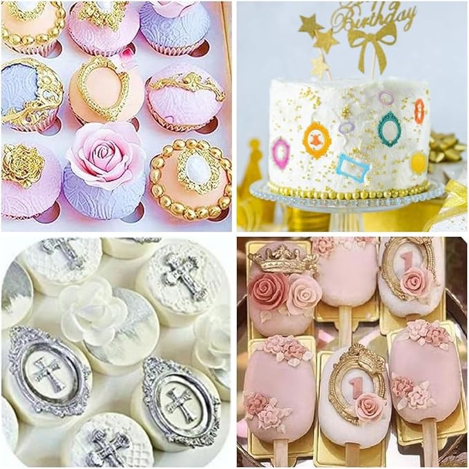 Photo Frame Fondant Molds Vintage Frame Chocolate Mold Mirror Picture Frames Silicone Mold for Cake Pop Decorating Cupcake Sugar Gum Paste Topper Candy Polymer Clay