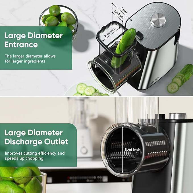 Electric Cheese Grater Upgraded, 250W Electric Slicer Shredder, Automatic Cheese Shredder, Electric Salad Machine for Fruits, Vegetables, Cheeses，Salad Maker With 5 Different Shapes of Blades