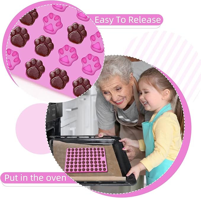 2 PCS Mini Silicone Molds, 138 Cavity Dog Paw Print Non-Stick Silicone Molds for Baking Biscuits, Cookie, Candy, Chocolate, Jelly Pet Treats Mold