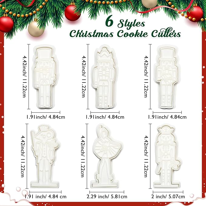 Flycalf Nutcracker Cookie Cutters Set of 3 Christmas with 3D Stamper Holiday Baking Accessories Cutter Molds Gifts for Kids Decorative Party 3.5" Kitchen Cake Supplies