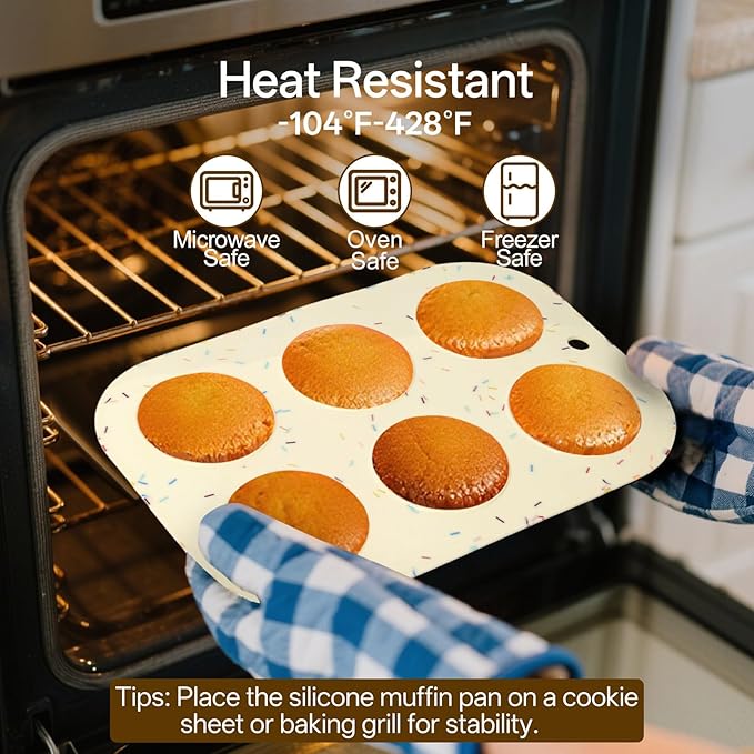 4 Pack Silicone Muffin Pan for Baking, Regular Size Nonstick Cupcake Pan, 6-Cup Silicone Muffin Tin BPA Free Dishwasher Safe, Great for Muffin Cupcake Brownie Egg Tart