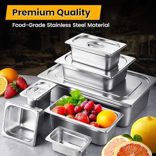 1/2 Hotel Pans 2.5 Inch Deep Stainless Steel Food Pan - Anti-Jam 6 Pack Steam Table Pan Set for Catering, Buffet Use, Kitchen Prep