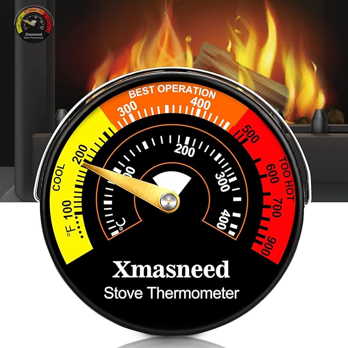 Wood Stove Magnetic Thermometer, Oven Temperature, Top Stove Thermometer for Wood Stoves, Gas, Pellet, Overheat Safety