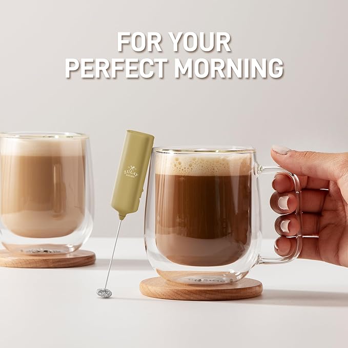 Mini & Mighty Milk Frother Wand – Powerful Handheld Coffee Frother, Battery Operated Drink Mixer – Compact Pocket Size – Detachable Whisk for Latte, Cappuccino, Matcha, Hot Chocolate – Gold