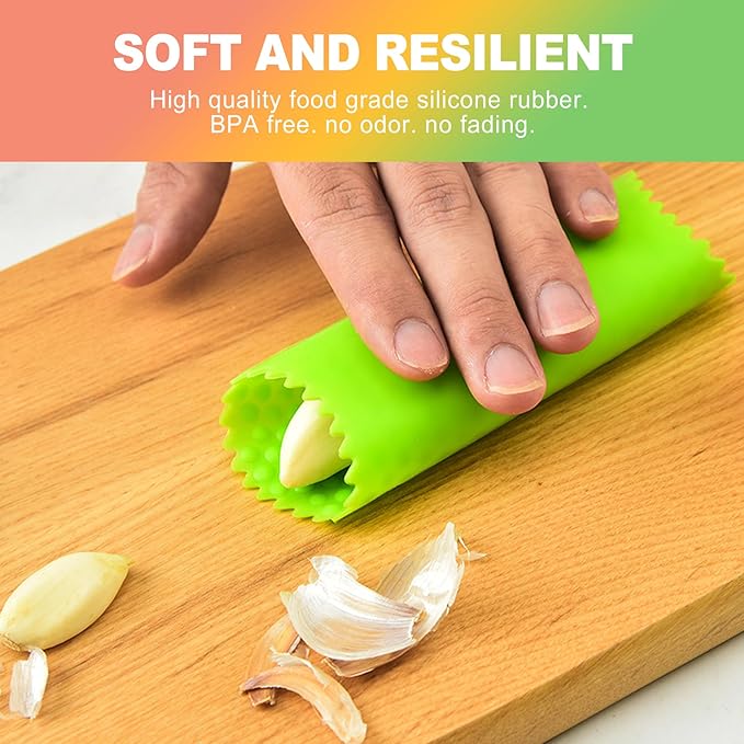 ZukoCert 3-Piece Silicone Garlic Peeler & Press Set – Quick Garlic Prep Tool with Food-Grade Silicone, No-Squeeze Design, Easy-Clean Kitchen Gadget for Home & Restaurant Use