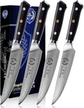 Steak Knife Set - 4 Piece - 5 Inch Damascus Steel AUS-10V High Carbon Steel Blade - G-10 Garolite Ergonomic Handle