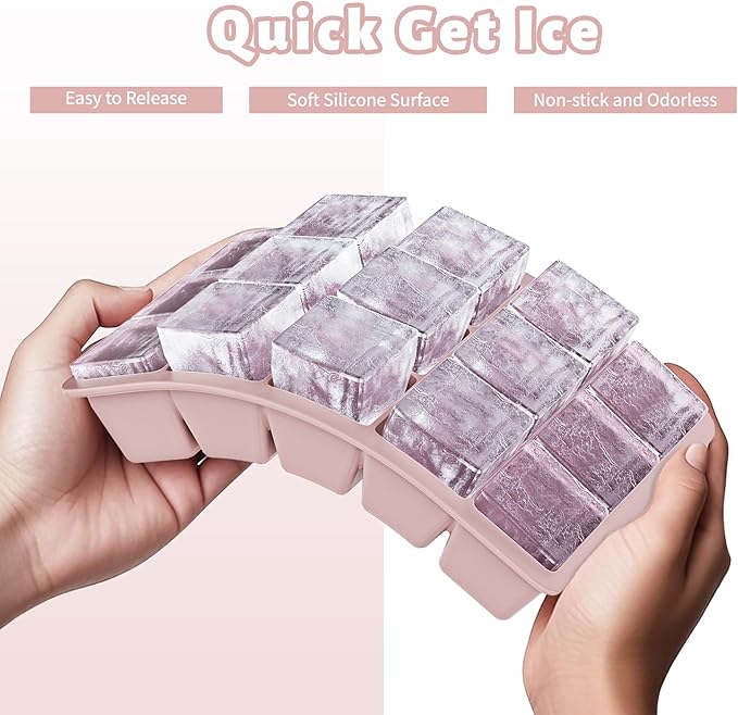 Silicone Ice Cube Tray 3 Pack - EASY RELEASE ice cube tray with lid, BPA Free Ice Cubes Trays for Freezer,ice cube mold for Cocktail,Whiskey (Blue+Pink+Green)