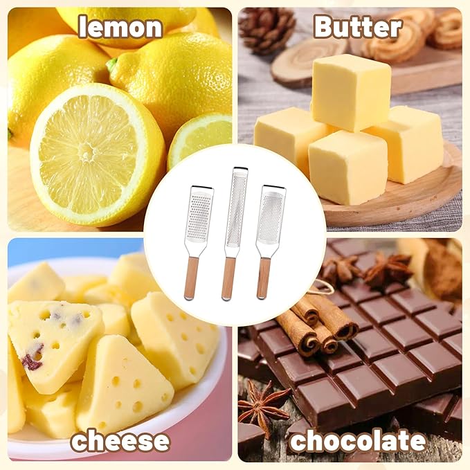 SHIKORI Professional Cheese Graters for Kitchen Stainless Steel Handheld, Metal Lemon Zester Grater With Wood Handle For Cheese, Chocolate, Spices, Kitchen Gadgets And Tools-Wideboard
