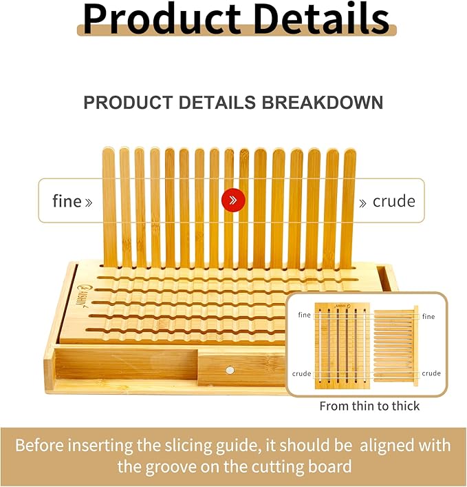 AISHIY 2025 Updated Bread Slicer - Adjustable Thickness and Width, Plug-in Slicing Guide Design, Cutting Board with Crumb Tray, Ideal for Homemade Bread, Cakes, Bagels, and More