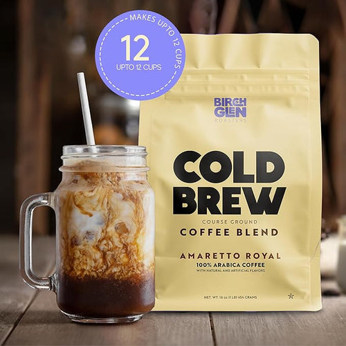 1 lb Dark Roast Cold Brew Coffee Blend, Coarse Ground Colombian - Birch Glen Roasters - 16 oz Resealable Bag