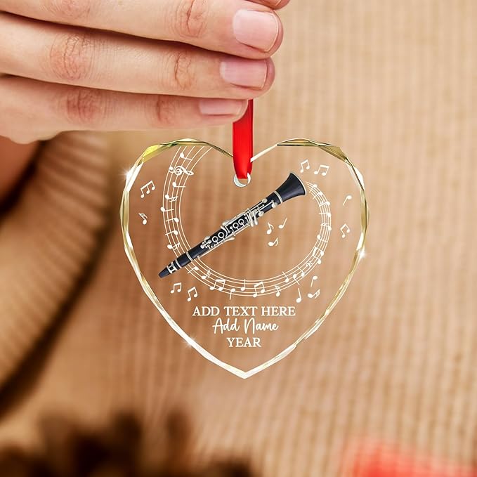 Personalized Text Name Year Clarinet Instrument Glass Ornament, Custom Clarinet Player Christmas Ornaments 2025, Clarinetist Xmas Tree Hanging Ornament, Xmas Decor Gift for Friend Coworker