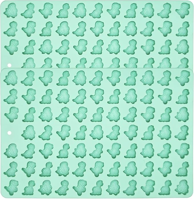 2 PCS Mini Dinosaurs Candy Molds, Silicone Mold for Chocolate, Fondant, Candy, Biscuits, Cookie, Jelly and Dog Training Commands Concept, Total 152 Cavities (Dinosaurs)