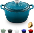 Signature Enameled Cast Iron Dutch Oven, Non-Stick Serving Pot with Tight Fitting Lid for Perfect Roasting, Baking, Sauteing, and Bread Making | 2Q (1.9L) - Ocean Blue