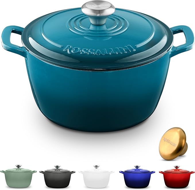 Signature Enameled Cast Iron Dutch Oven, Non-Stick Serving Pot with Tight Fitting Lid for Perfect Roasting, Baking, Sauteing, and Bread Making | 2Q (1.9L) - Ocean Blue