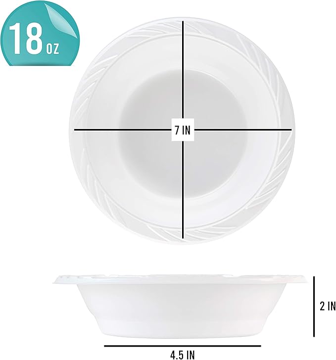 PLASTICPRO 200 Count Disposable 18 ounce White Plastic Soup Bowls