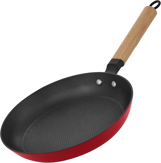 YUTANN 8" Pre-Seasoned Enameled Cast Iron Skillet, Non-Stick Egg Frying Pan with Detachable Wooden Handle,PFAS/PFOA Free,Oven & Dishwasher Safe,Perfect for Healthy Cooking