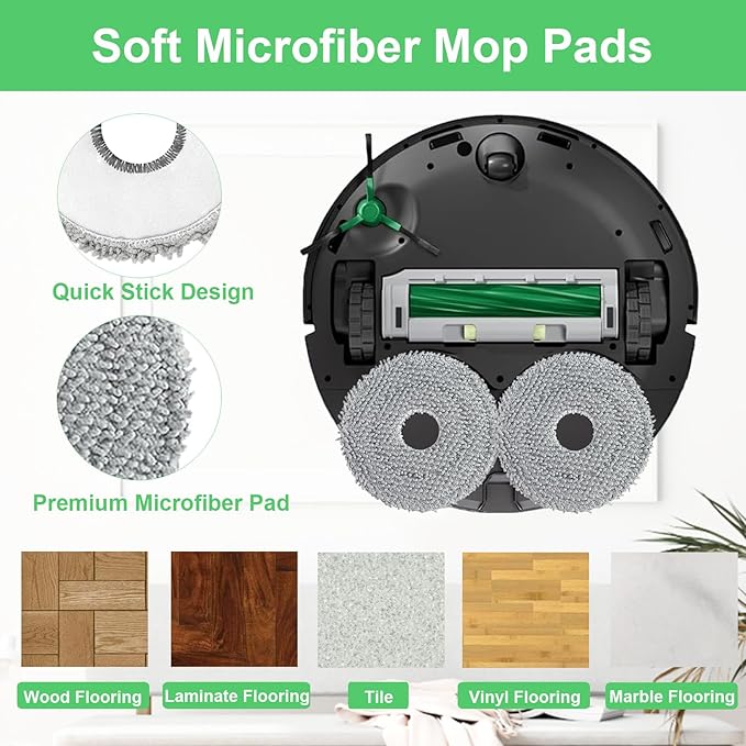 17 PCS Replacement Parts iRobot Roomba Plus 405 Combo/ 505 Combo Robot Vacuum Cleaner, Accessories Kit with 1 Main Brush, 4 Side Brushes, 4 HEPA Filters, 4 Mop Pads, 4 Dust Bags