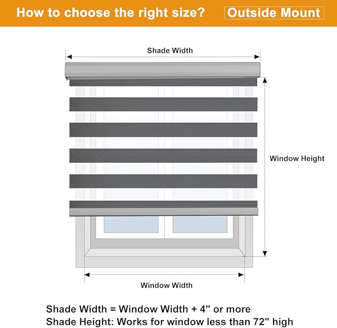 Persilux Cordless Zebra Blinds for Indoor Windows, Free-Stop Zebra Blinds Cordless, Light Filtering Sheer Shades Dual Layer for Day and Night, Zebra Roller Shades for Home (34.25" W X 72" H, Grey)