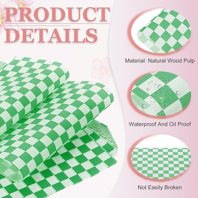 PATIKIL 7.1" x 7.1" Waxed Paper Sheets, 50Pcs Square Pattern Oil-absorbing Dry Food Wrapping Paper for Bakery Coffee Shop Home Baking Kitchen DIY, Green