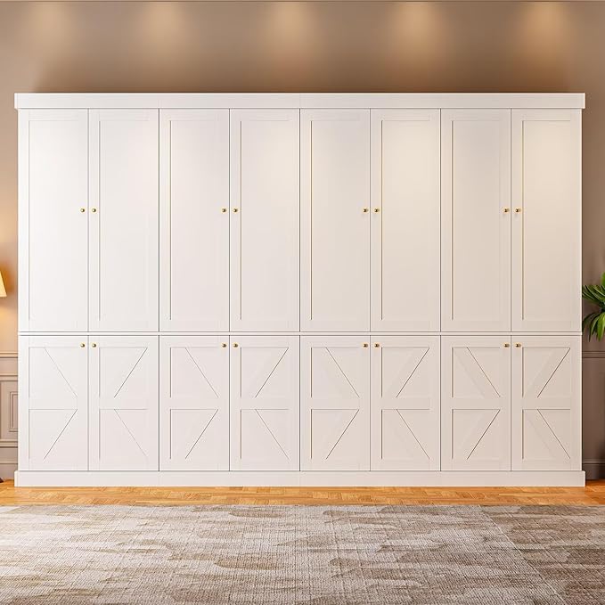 70.8" Tall Farmhouse Kitchen Pantry Cabinet with Doors, Modular Storage Cabinet with 4-Tier Adjustable Shelves, White, Wooden Hutch for Kitchen, Living Room, Set of 4
