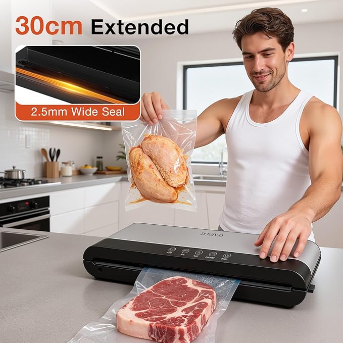 Vacuum Sealer Machine for Food, 85kPa Powerful Suction Food Saver with LED Touch Panel, Dry & Moist Modes, Easy to Use Compact Vacuum Sealer for Food Storage & Meal Prep, Includes 20 BPA-Free Bags