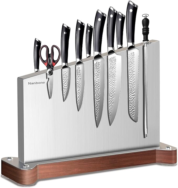 Magnetic Knife Block Without Knives Large Double Side Magnetic Knife Holder Stand with Strong Magnet, Stainless Steel Knife Storage Organizer for Kitchen Counter Knife Rack Three Magnet Strip