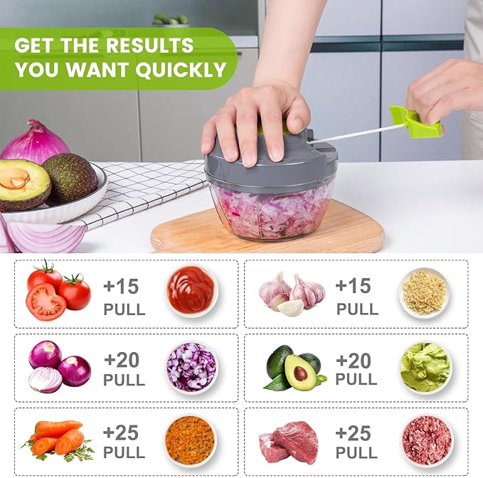 Manual Food Processor Vegetable Chopper, Portable Hand Pull String Garlic Mincer Onion Cutter for Veggies, Ginger, Fruits, Nuts, Herbs, etc.,500ml