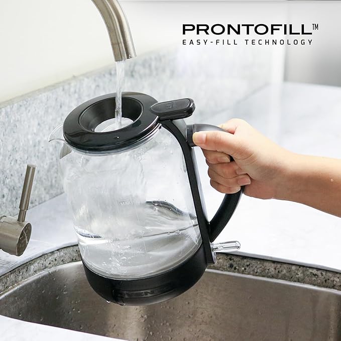 OVENTE Electric Kettle with 1.5L Borosilicate Glass, 1500W Fast Boiling Water Heater for Coffee or Tea, Easy to Fill Lid, Auto Shut-Off, Boil-Dry Protection & Stainless Steel Filter, Black KG516B