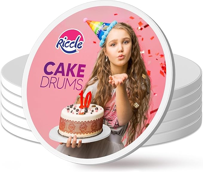RICCLE Cake Boards - 16 Inch Cake Drum - Pack of 6 Smooth-Edged - Sturdy Cake Boards Round - Bend Resistant Multi-Layered Cake Base for Minimalist Displays (16 Inch)