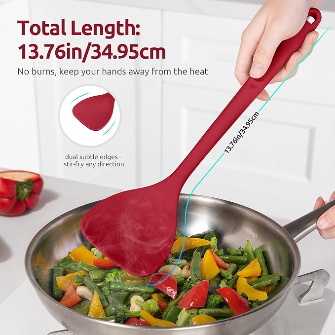 U-Taste 600ºF Heat Resistant Wok Spatula: 13.76" Long, 3.63" Wide Silicone Cooking Utensils with Flexible Edge & Sturdy Core, for Kitchen Stir Fry, Serving, Scoop, in Non-Stick Pan, Carbon Steel (Red)